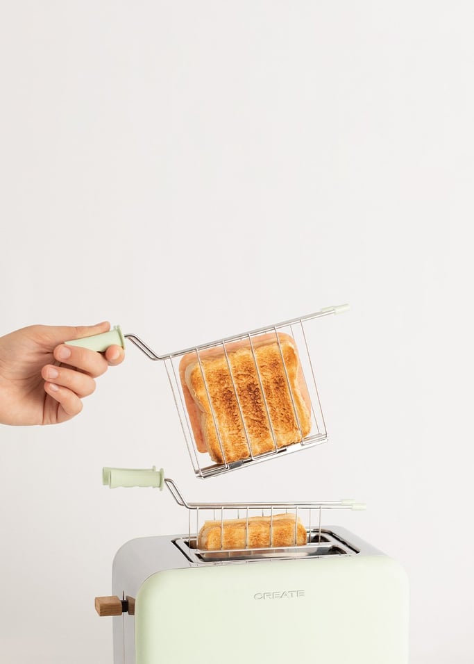 PACK TOAST RETRO Piccolo Tostapane per fette larghe + 2 GRIGLIE CON PINZA per toast, Immagine di galleria 2