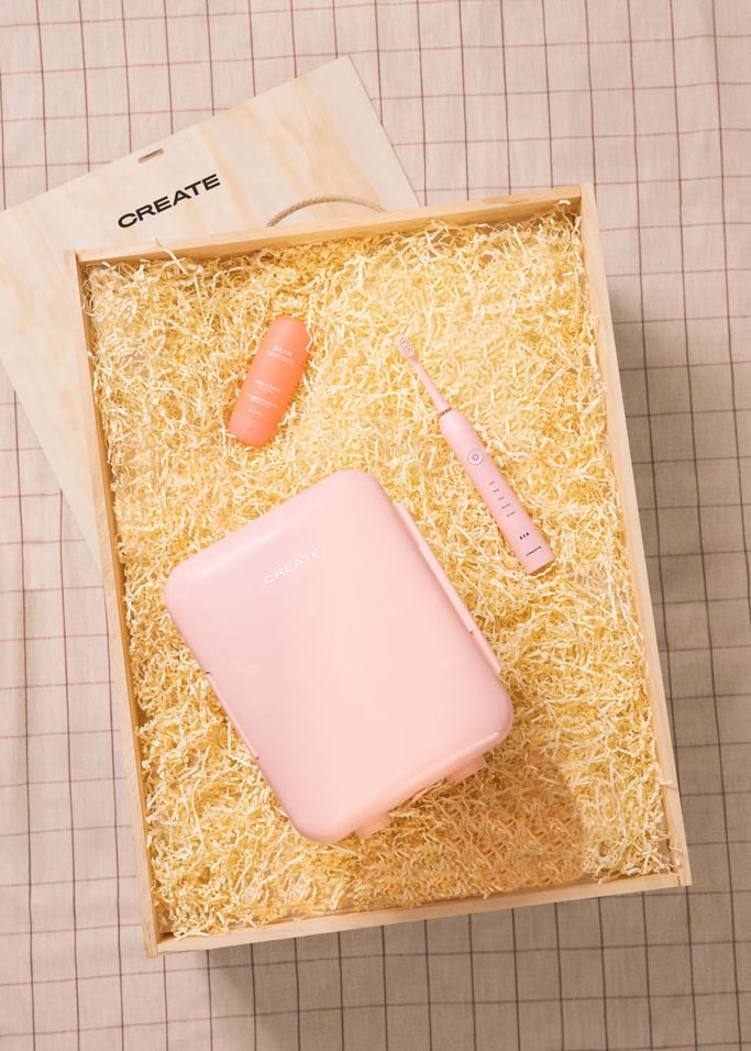 BEAUTY BOX - Confezione regalo con minifrigorifero portatile + spazzolino da denti elettrico + dentifricio Haan, Immagine di galleria 1