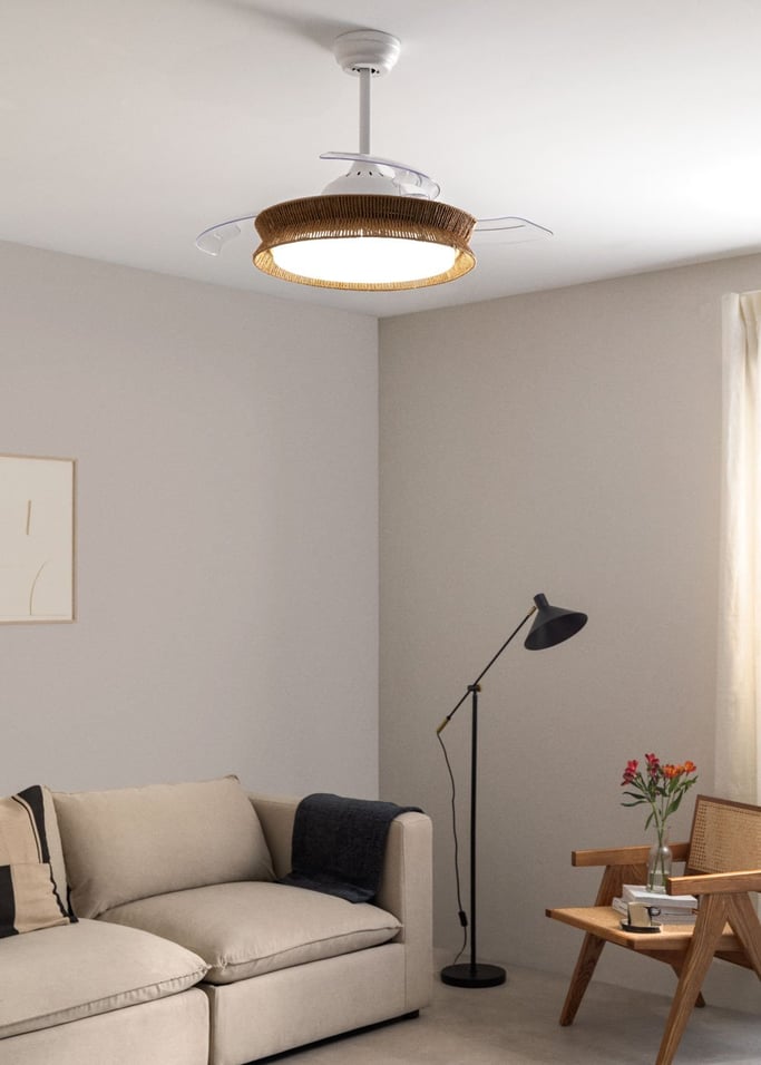 WIND CLEAR RATTAN - Ventilatore da soffitto 40W silenzioso Ø107cm lame retrattili, Immagine di galleria 2