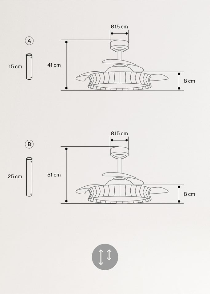 WIND CLEAR RATTAN - Ventilatore da soffitto 40W silenzioso Ø108cm lame retrattili con luce LED da 36W, Immagine di galleria 10