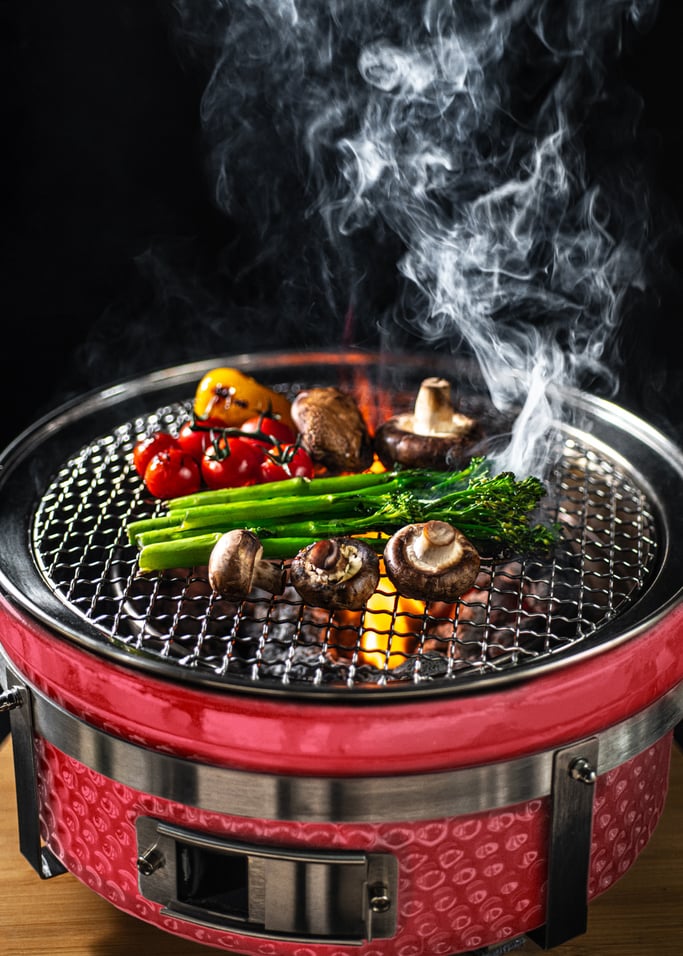 BBQ KAMADO HIBACHI - Barbecue rotondo con griglia e piastra, Immagine di galleria 5