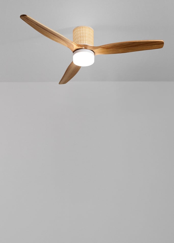 WIND CALM RATTAN - Ventilador de techo 40W silencioso Ø132 cm con luz LED en cuerpo y lámpara, Immagine di galleria 2