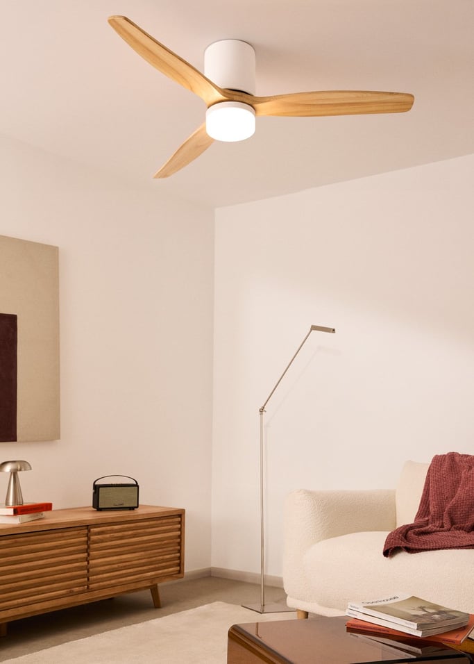 WIND CALM CONCRETE - Ventilatore da soffitto 40W silenzioso Ø132cm in legno 100% con corpo in gesso personalizzabile, Immagine di galleria 2
