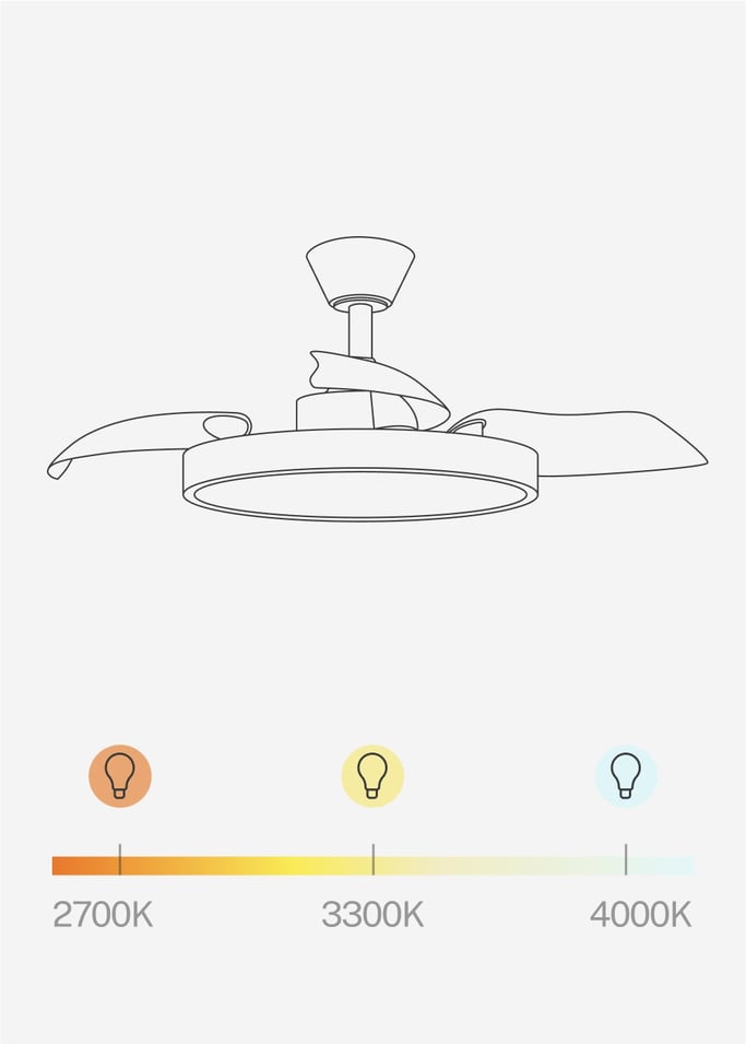 WIND CLEAR STUDIO - Ventilatore da soffitto 40W silenzioso con pale retrattili e luce LED, varie dimensioni, Immagine di galleria 7