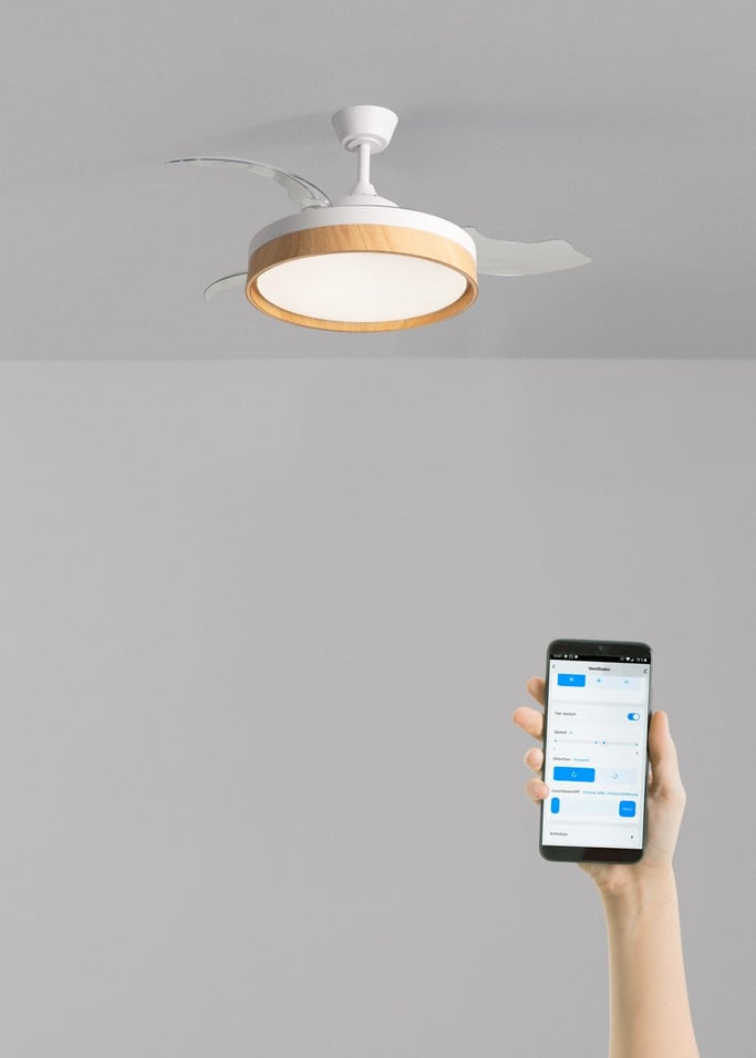 WIND CLEAR EDGE - Ventilatore da soffitto silenzioso 40 W Ø107 cm con pale retrattili e luce LED, Immagine di galleria 2