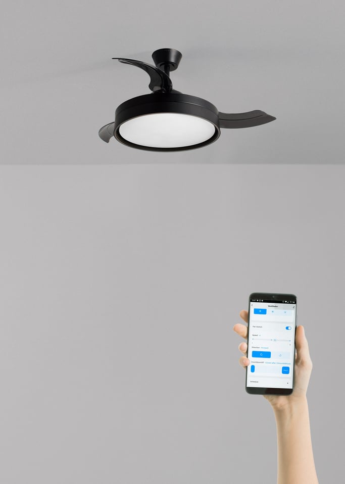 WIND CLEAR EDGE - Ventilatore da soffitto silenzioso 40 W Ø107 cm con pale retrattili e luce LED, Immagine di galleria 2