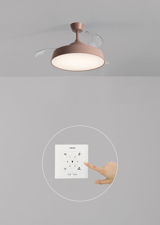 WIND CLEAR CONTOUR  - Ventilatore da soffitto silenzioso 40 W Ø107 cm con pale retrattili e luce LED, Immagine di galleria 2