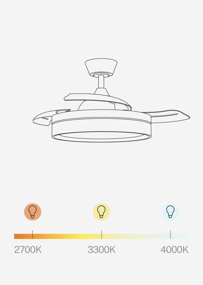WIND CLEAR EDGE - Ventilatore da soffitto silenzioso 40 W Ø107 cm con pale retrattili e luce LED, Immagine di galleria 9