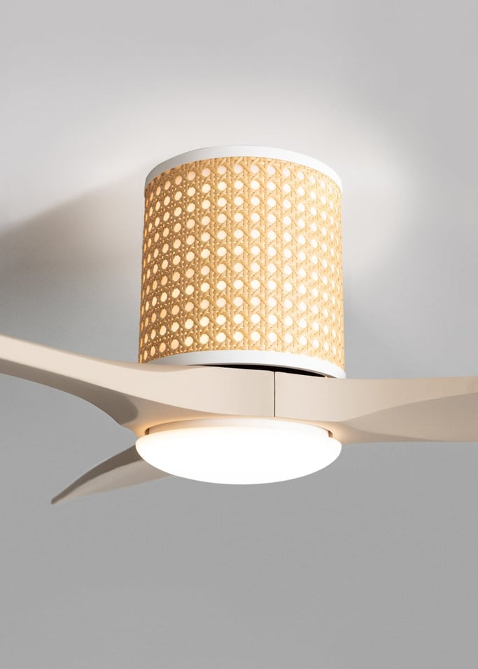 WIND CALM CUSTOM RATTAN - Ventilador de techo 40W silencioso Ø132 cm con luz LED en cuerpo y lámpara, Immagine di galleria 6