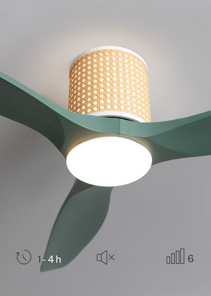 WIND CALM CUSTOM RATTAN - Ventilador de techo 40W silencioso Ø132 cm con luz LED en cuerpo y lámpara, Immagine di galleria 5