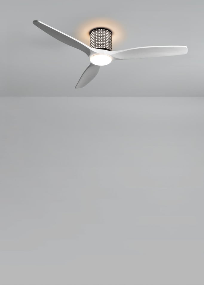 WIND CALM CUSTOM RATTAN - Ventilador de techo 40W silencioso Ø132 cm con luz LED en cuerpo y lámpara, Immagine di galleria 3