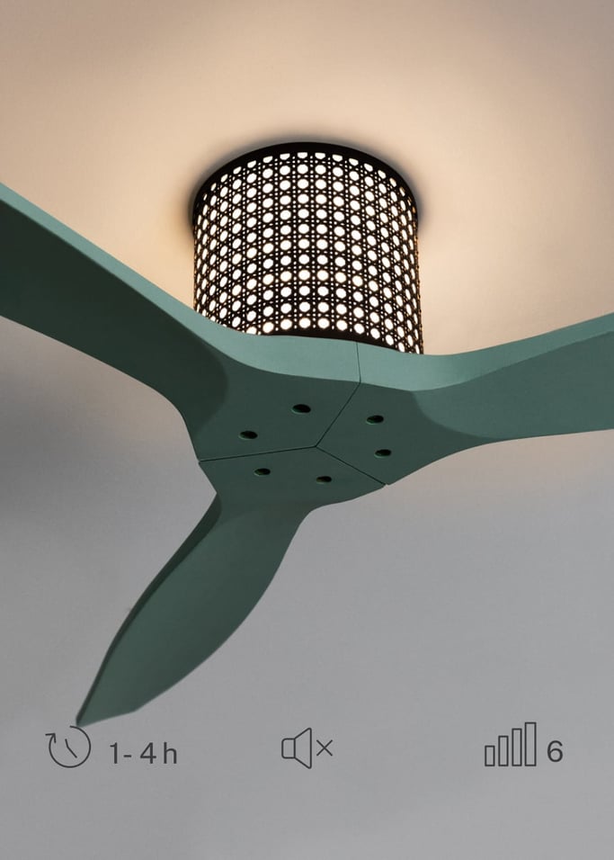 WIND CALM CUSTOM RATTAN - Ventilador de techo 40W silencioso Ø132 cm con luz LED en cuerpo y lámpara, Immagine di galleria 3
