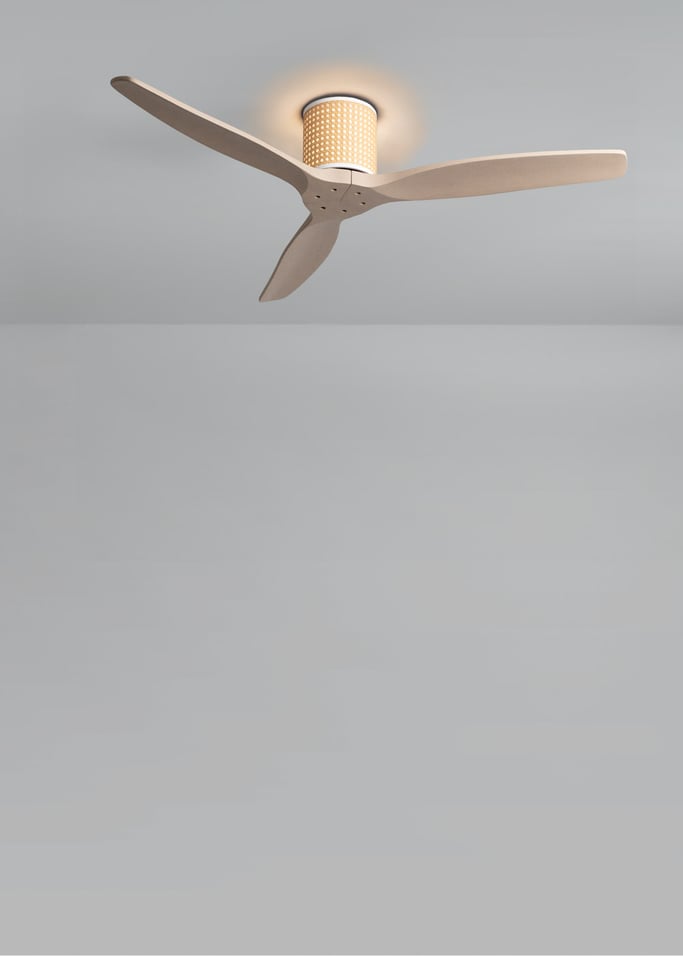 WIND CALM CUSTOM RATTAN - Ventilador de techo 40W silencioso Ø132 cm con luz LED en cuerpo y lámpara, Immagine di galleria 2