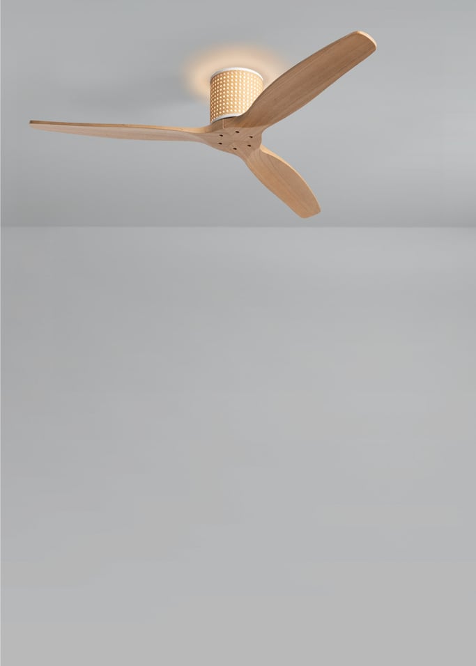 WIND CALM CUSTOM RATTAN - Ventilador de techo 40W silencioso Ø132 cm con luz LED en cuerpo y lámpara, Immagine di galleria 3