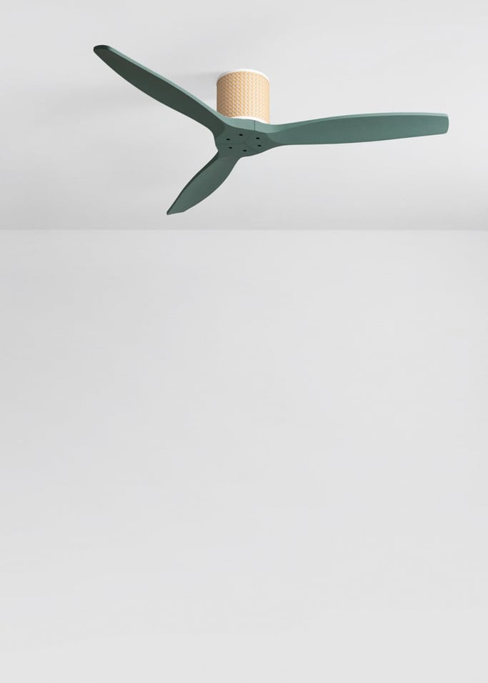 WIND CALM CUSTOM RATTAN - Ventilador de techo 40W silencioso Ø132 cm con luz LED en cuerpo y lámpara, Immagine di galleria 3