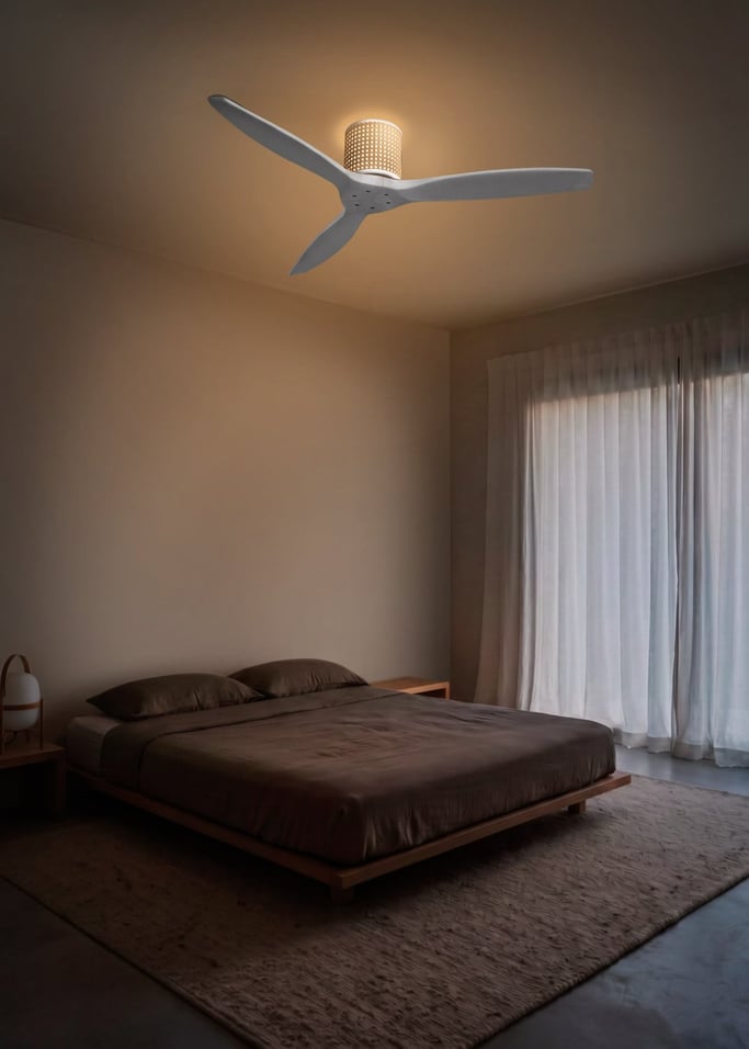 WIND CALM CUSTOM RATTAN - Ventilador de techo 40W silencioso Ø132 cm con luz LED en cuerpo y lámpara, Immagine di galleria 1