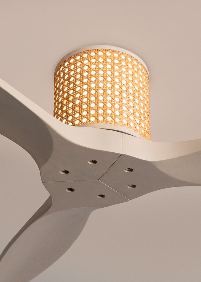 WIND CALM CUSTOM RATTAN - Ventilador de techo 40W silencioso Ø132 cm con luz LED en cuerpo y lámpara, Immagine di galleria 4