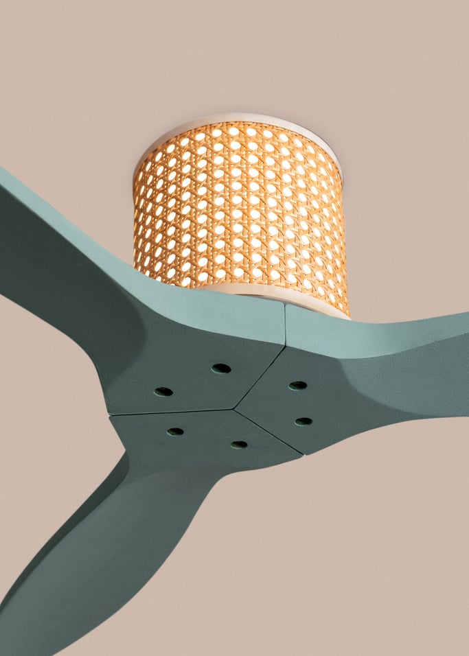 WIND CALM CUSTOM RATTAN - Ventilador de techo 40W silencioso Ø132 cm con luz LED en cuerpo y lámpara, Immagine di galleria 4