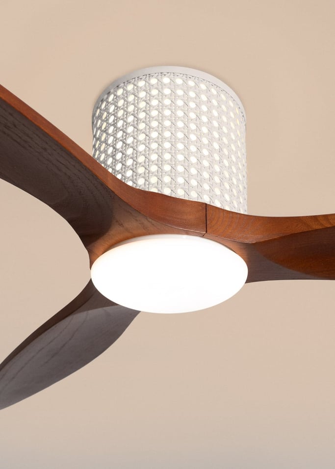 WIND CALM CUSTOM RATTAN - Ventilador de techo 40W silencioso Ø132 cm con luz LED en cuerpo y lámpara, Immagine di galleria 4