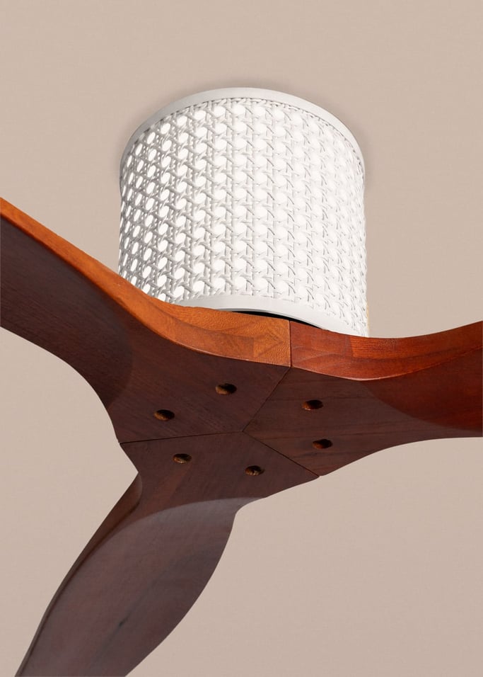 WIND CALM CUSTOM RATTAN - Ventilador de techo 40W silencioso Ø132 cm con luz LED en cuerpo y lámpara, Immagine di galleria 4