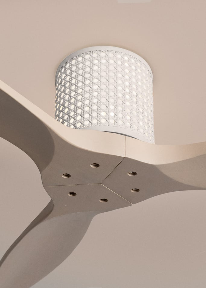 WIND CALM CUSTOM RATTAN - Ventilador de techo 40W silencioso Ø132 cm con luz LED en cuerpo y lámpara, Immagine di galleria 4