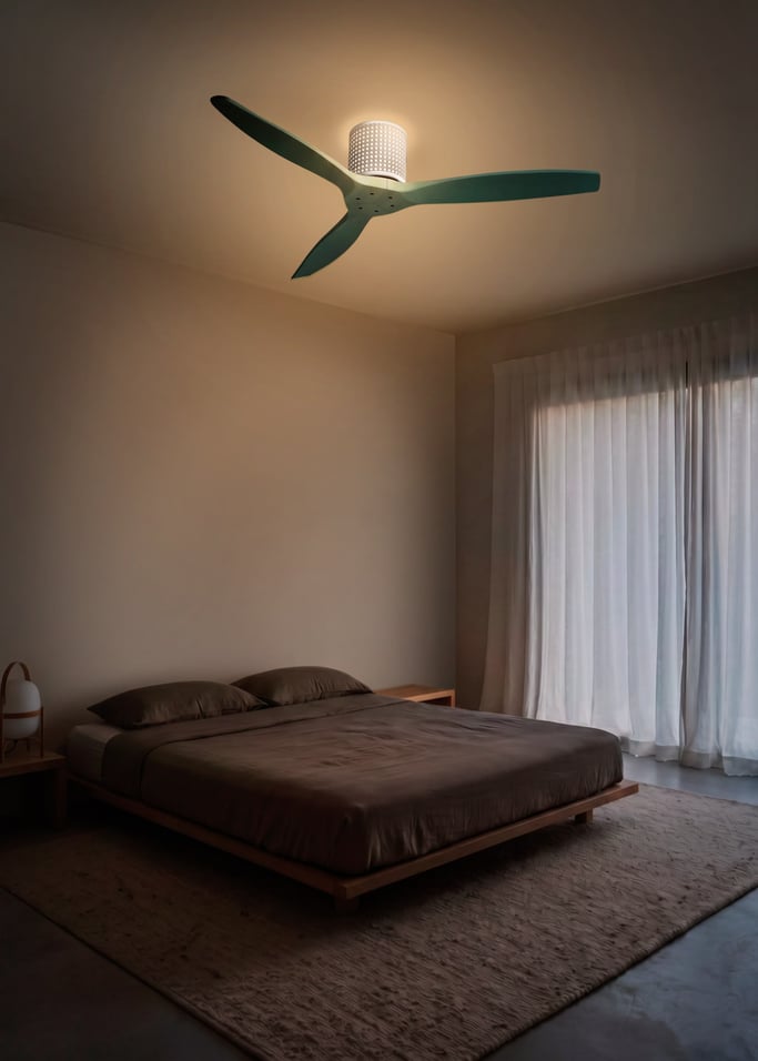 WIND CALM CUSTOM RATTAN - Ventilador de techo 40W silencioso Ø132 cm con luz LED en cuerpo y lámpara, Immagine di galleria 1