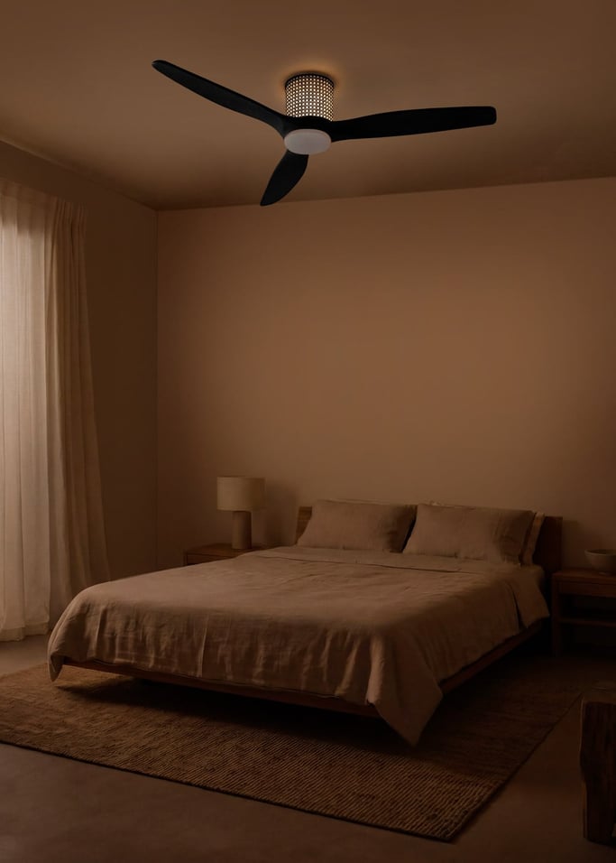 WIND CALM CUSTOM RATTAN - Ventilador de techo 40W silencioso Ø132 cm con luz LED en cuerpo y lámpara, Immagine di galleria 2