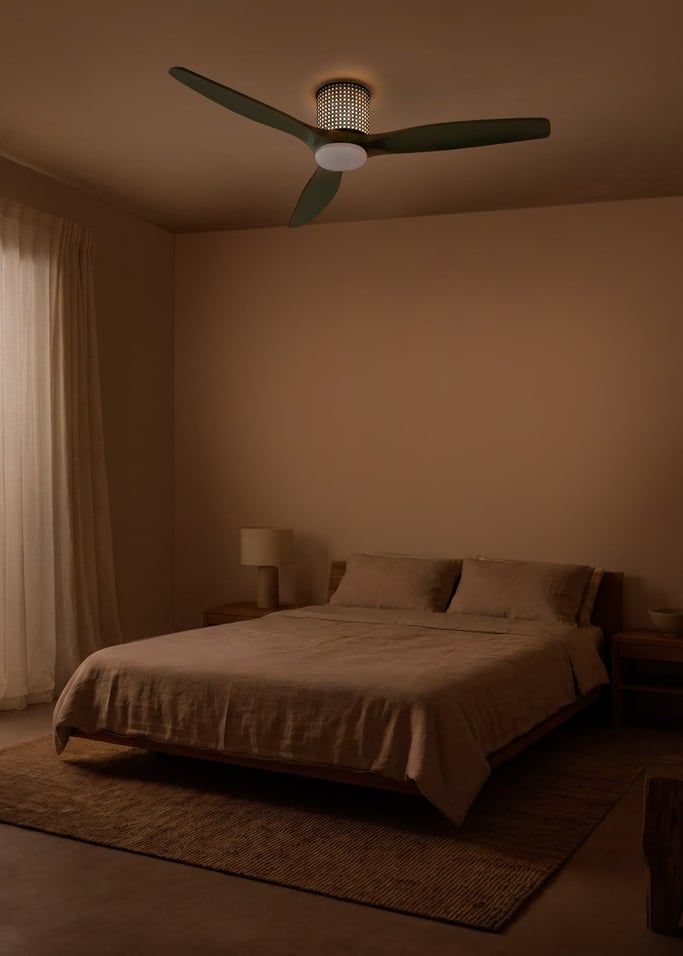 WIND CALM CUSTOM RATTAN - Ventilador de techo 40W silencioso Ø132 cm con luz LED en cuerpo y lámpara, Immagine di galleria 2