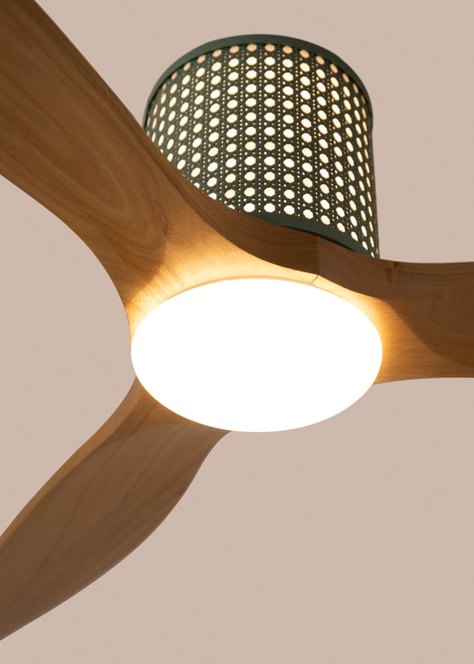 WIND CALM CUSTOM RATTAN - Ventilador de techo 40W silencioso Ø132 cm con luz LED en cuerpo y lámpara, Immagine di galleria 3
