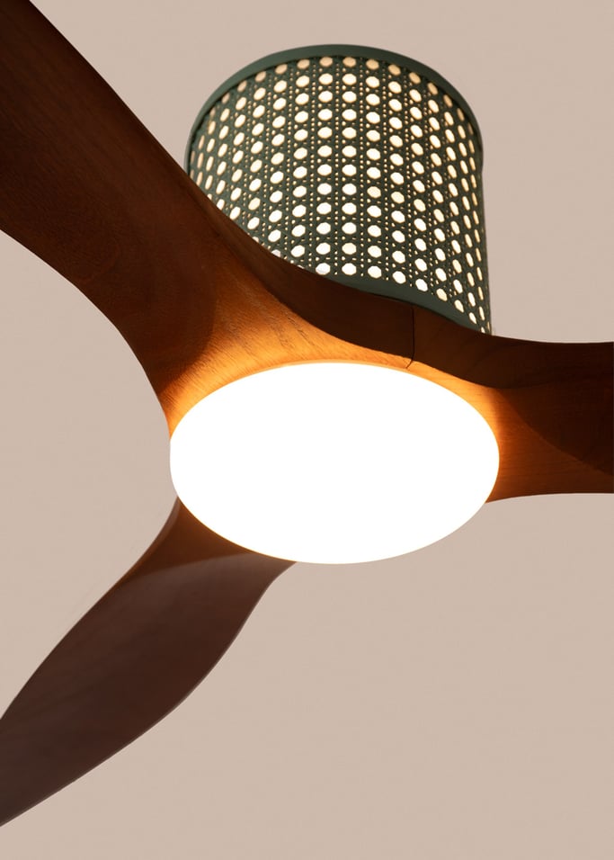 WIND CALM CUSTOM RATTAN - Ventilador de techo 40W silencioso Ø132 cm con luz LED en cuerpo y lámpara, Immagine di galleria 3