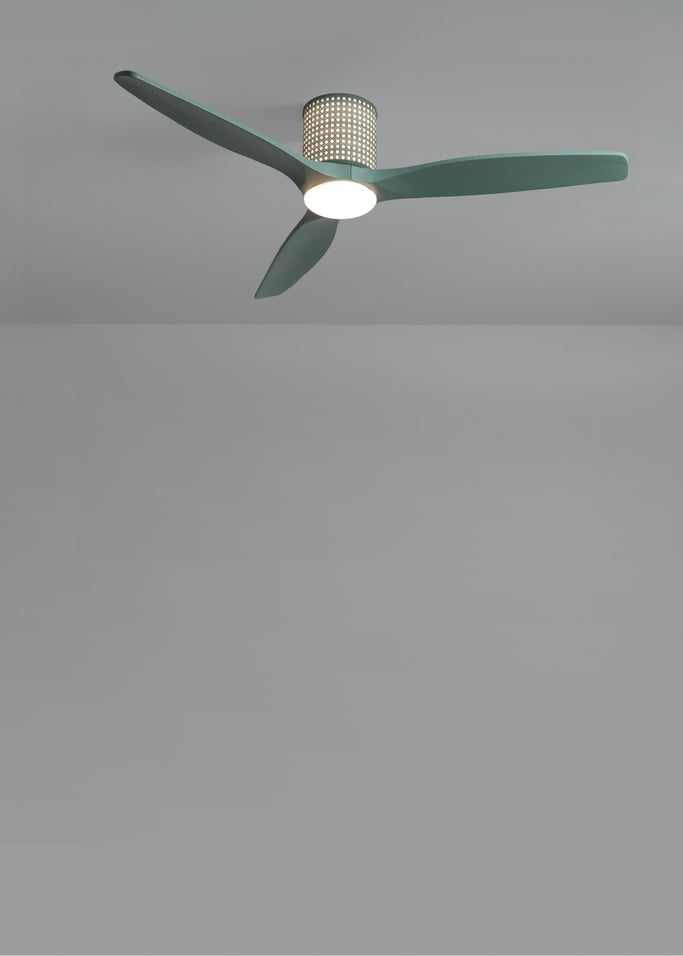 WIND CALM CUSTOM RATTAN - Ventilador de techo 40W silencioso Ø132 cm con luz LED en cuerpo y lámpara, Immagine di galleria 4