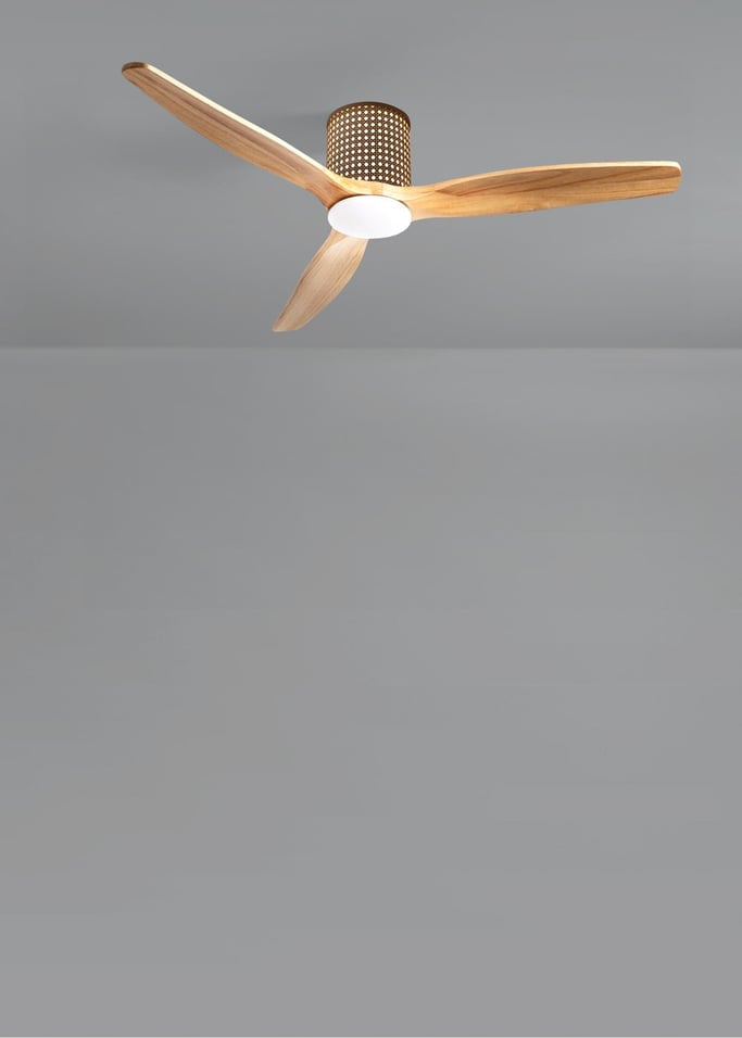 WIND CALM CUSTOM RATTAN - Ventilador de techo 40W silencioso Ø132 cm con luz LED en cuerpo y lámpara, Immagine di galleria 2