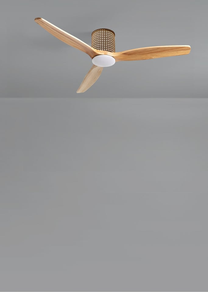 WIND CALM CUSTOM RATTAN - Ventilador de techo 40W silencioso Ø132 cm con luz LED en cuerpo y lámpara, Immagine di galleria 4