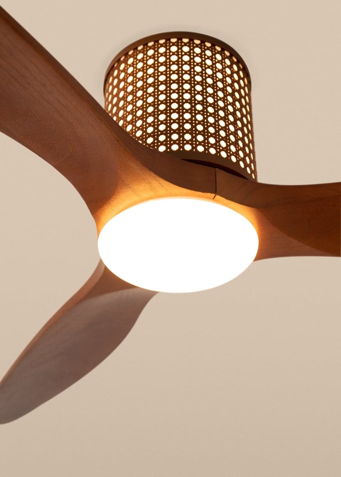 WIND CALM CUSTOM RATTAN - Ventilador de techo 40W silencioso Ø132 cm con luz LED en cuerpo y lámpara, Immagine di galleria 3
