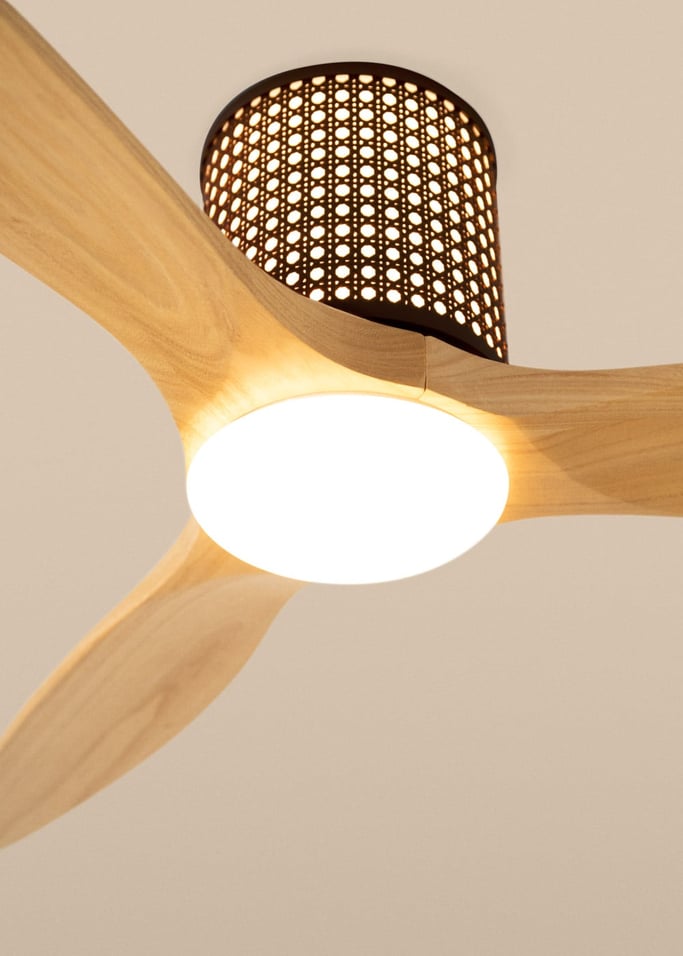 WIND CALM CUSTOM RATTAN - Ventilador de techo 40W silencioso Ø132 cm con luz LED en cuerpo y lámpara, Immagine di galleria 3