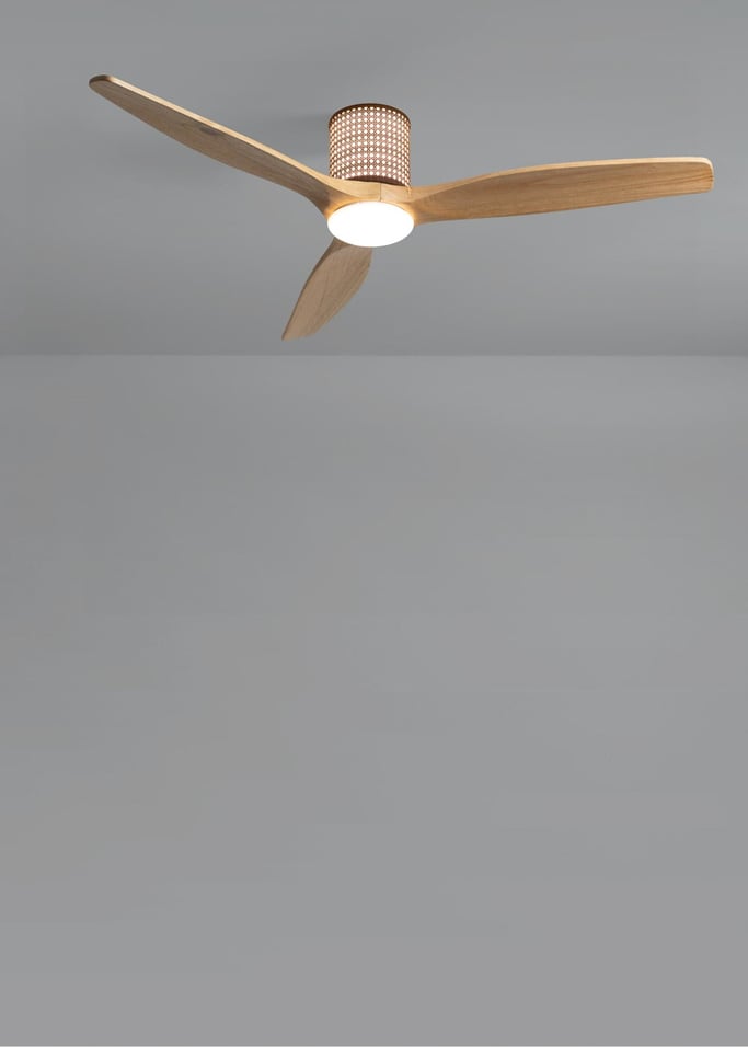 WIND CALM CUSTOM RATTAN - Ventilador de techo 40W silencioso Ø132 cm con luz LED en cuerpo y lámpara, Immagine di galleria 4
