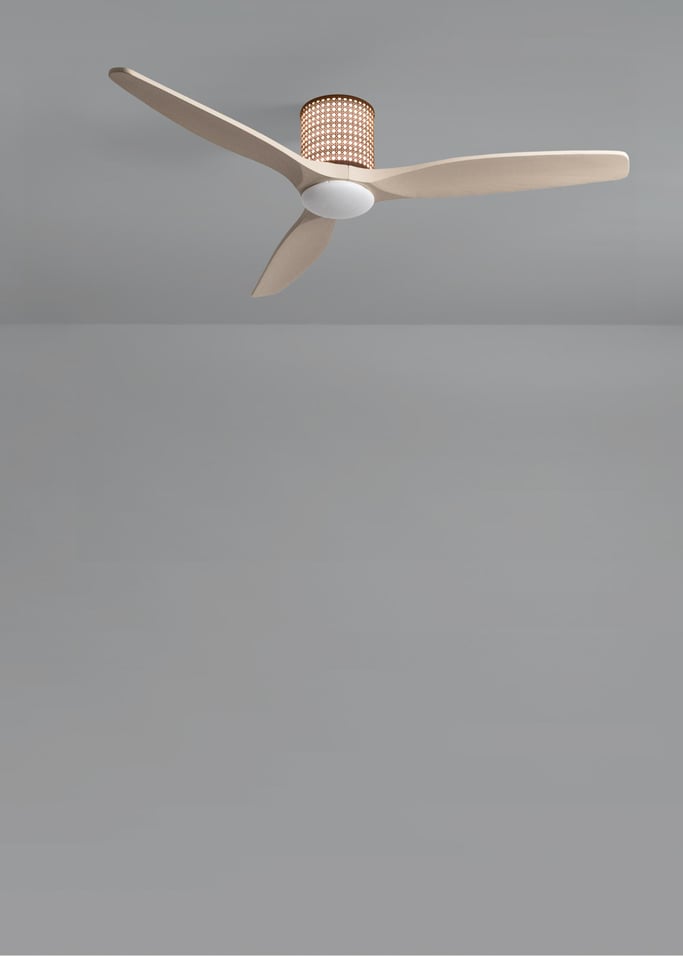 WIND CALM CUSTOM RATTAN - Ventilador de techo 40W silencioso Ø132 cm con luz LED en cuerpo y lámpara, Immagine di galleria 5