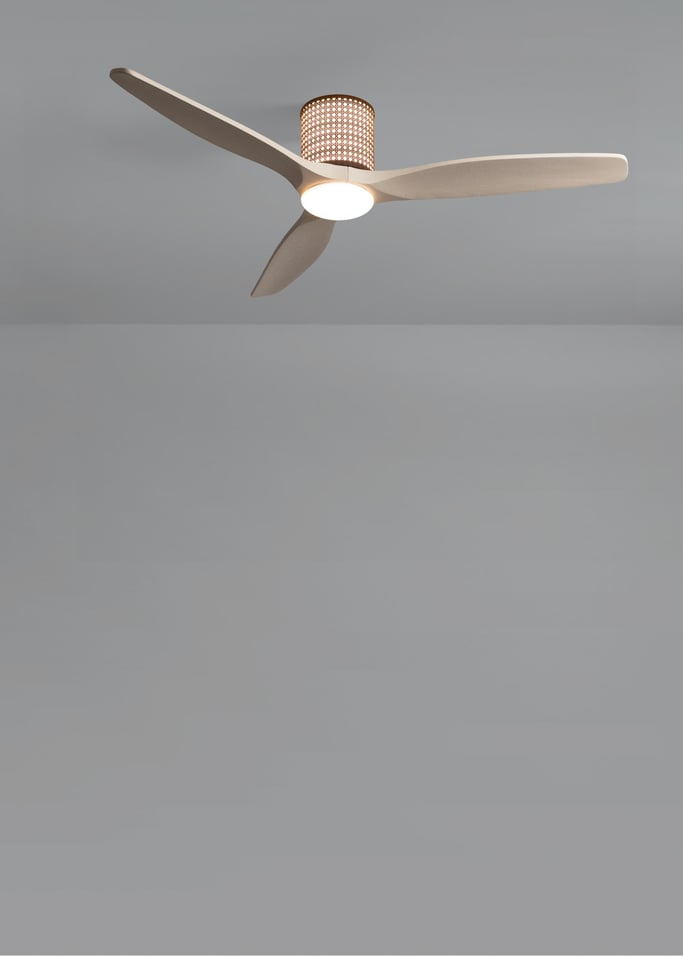 WIND CALM CUSTOM RATTAN - Ventilador de techo 40W silencioso Ø132 cm con luz LED en cuerpo y lámpara, Immagine di galleria 2