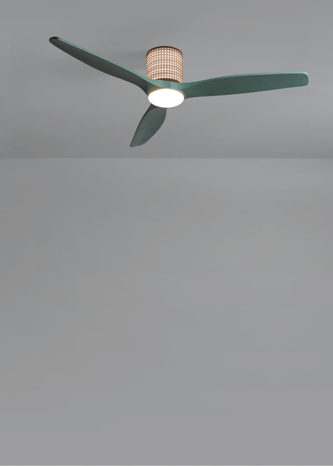 WIND CALM CUSTOM RATTAN - Ventilador de techo 40W silencioso Ø132 cm con luz LED en cuerpo y lámpara, Immagine di galleria 2