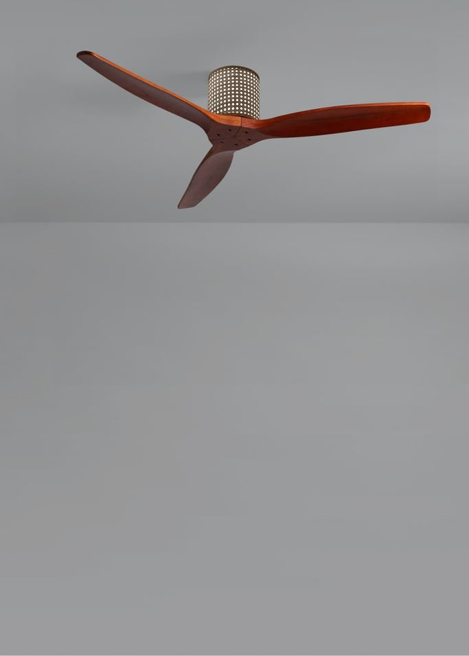 WIND CALM CUSTOM RATTAN - Ventilador de techo 40W silencioso Ø132 cm con luz LED en cuerpo y lámpara, Immagine di galleria 4