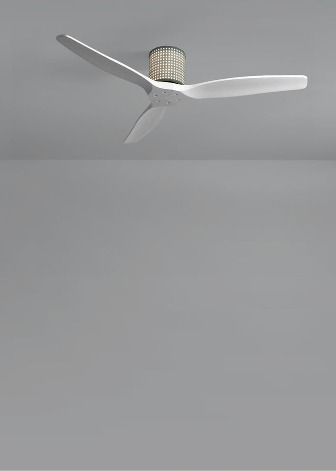 WIND CALM CUSTOM RATTAN - Ventilador de techo 40W silencioso Ø132 cm con luz LED en cuerpo y lámpara, Immagine di galleria 4