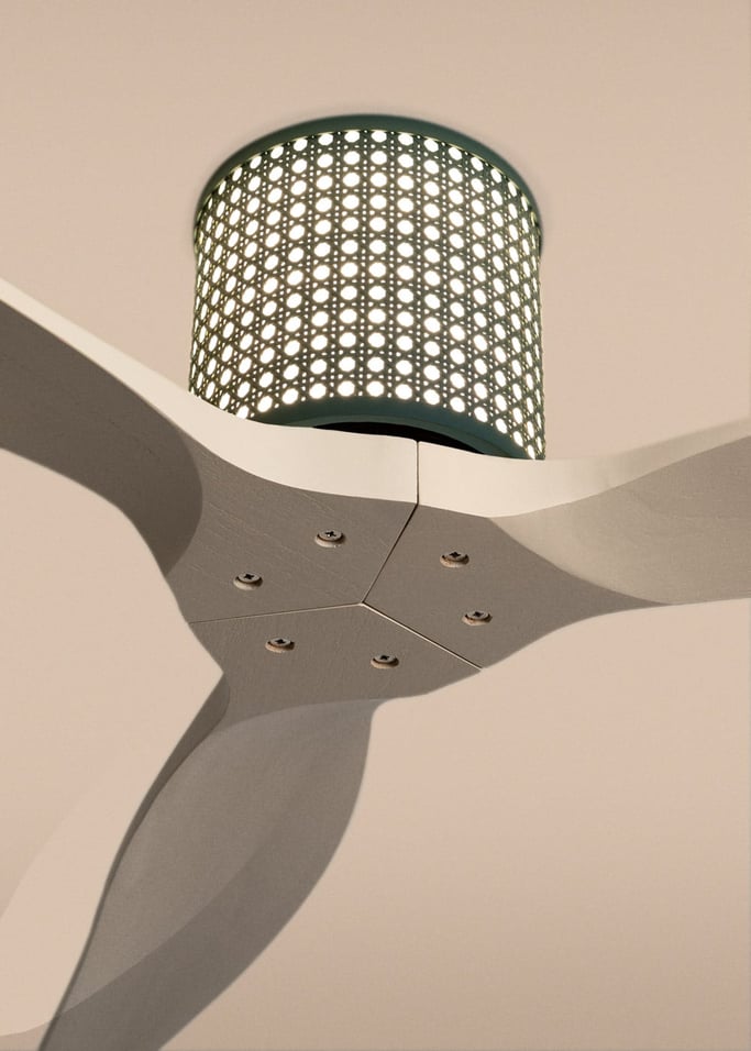 WIND CALM CUSTOM RATTAN - Ventilador de techo 40W silencioso Ø132 cm con luz LED en cuerpo y lámpara, Immagine di galleria 3