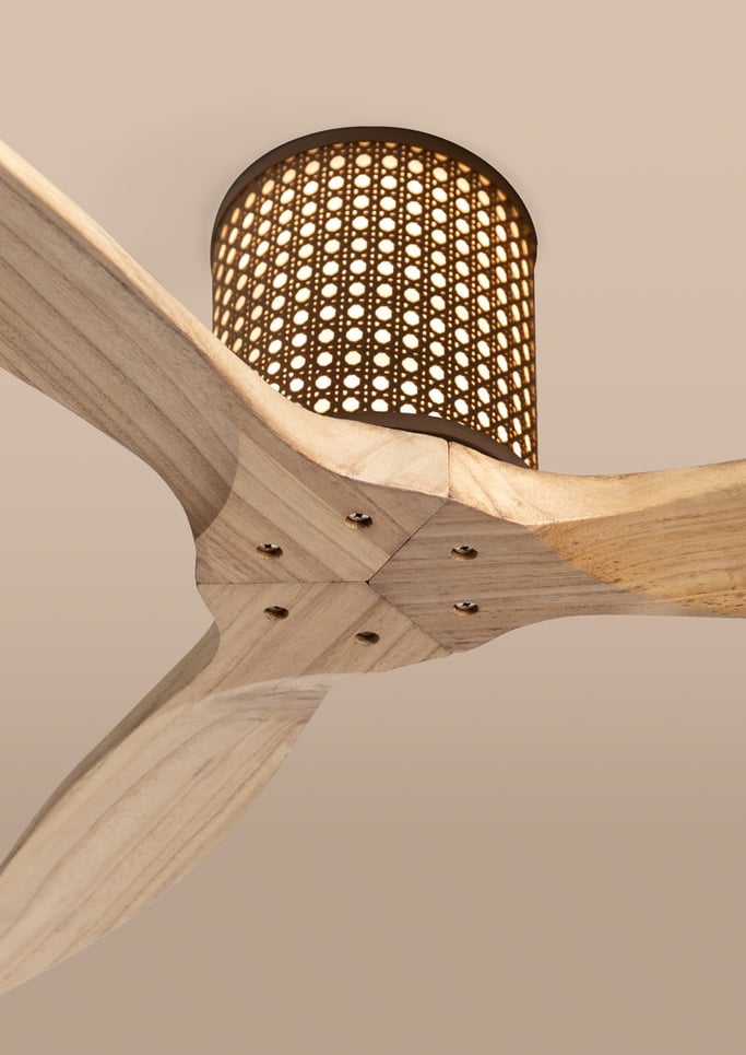 WIND CALM CUSTOM RATTAN - Ventilador de techo 40W silencioso Ø132 cm con luz LED en cuerpo y lámpara, Immagine di galleria 3