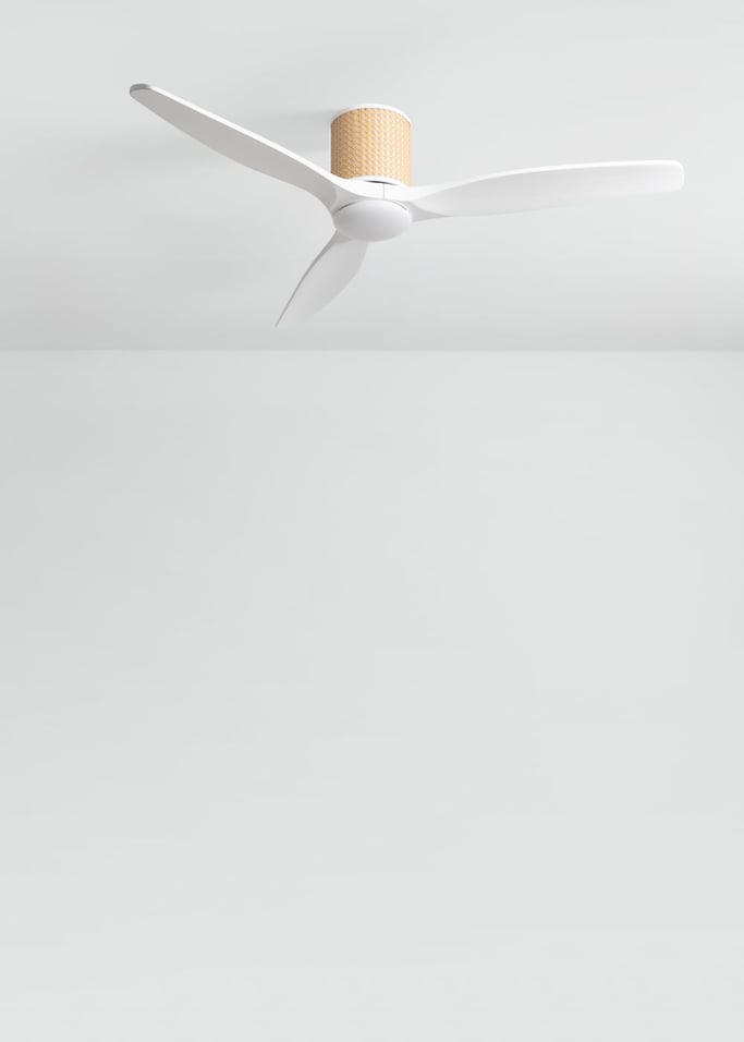 WIND CALM CUSTOM RATTAN - Ventilador de techo 40W silencioso Ø132 cm con luz LED en cuerpo y lámpara, Immagine di galleria 3