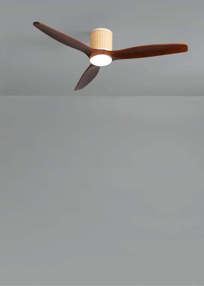 WIND CALM CUSTOM RATTAN - Ventilador de techo 40W silencioso Ø132 cm con luz LED en cuerpo y lámpara, Immagine di galleria 5