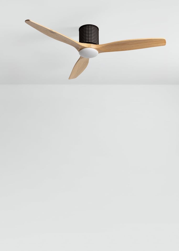 WIND CALM CUSTOM RATTAN - Ventilador de techo 40W silencioso Ø132 cm con luz LED en cuerpo y lámpara, Immagine di galleria 3