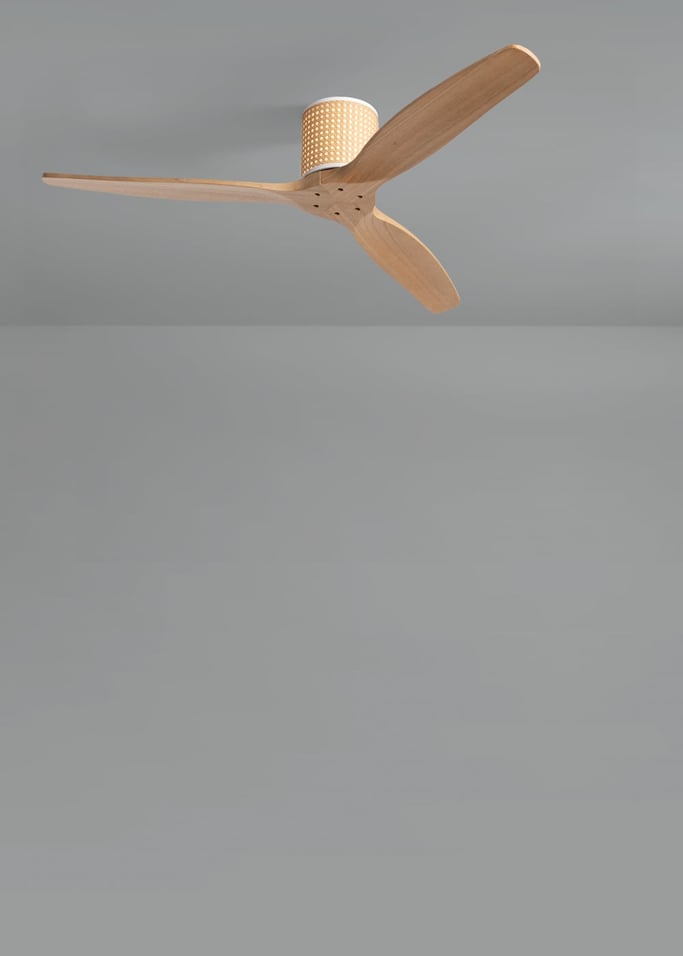WIND CALM CUSTOM RATTAN - Ventilador de techo 40W silencioso Ø132 cm con luz LED en cuerpo y lámpara, Immagine di galleria 5