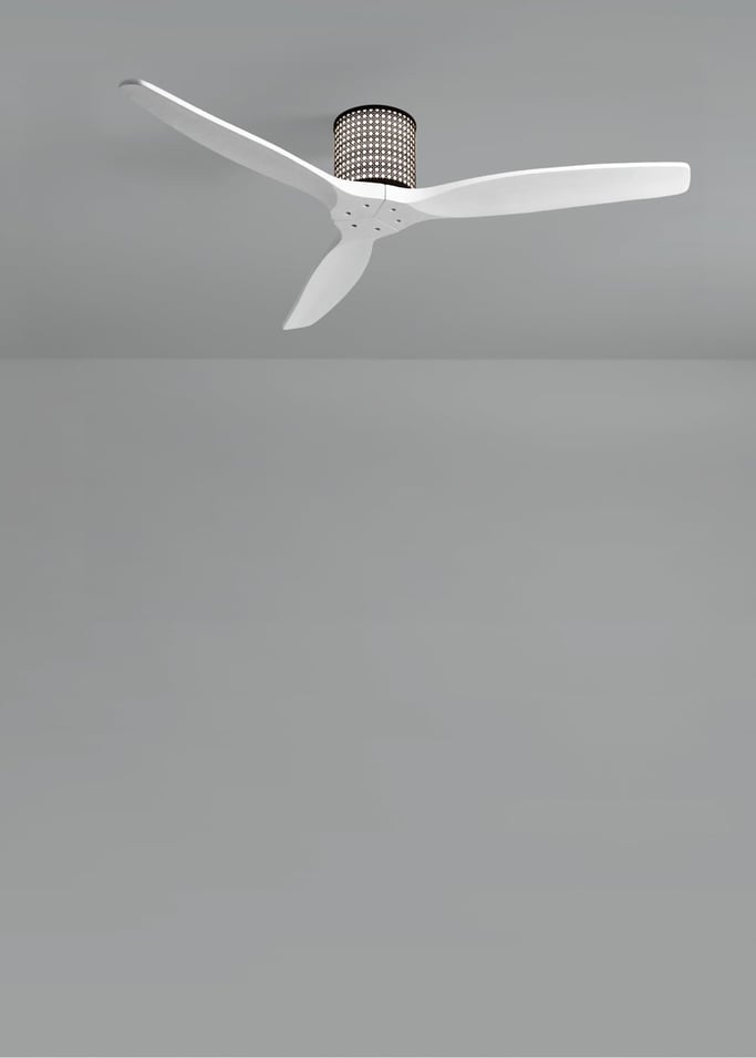 WIND CALM CUSTOM RATTAN - Ventilador de techo 40W silencioso Ø132 cm con luz LED en cuerpo y lámpara, Immagine di galleria 4