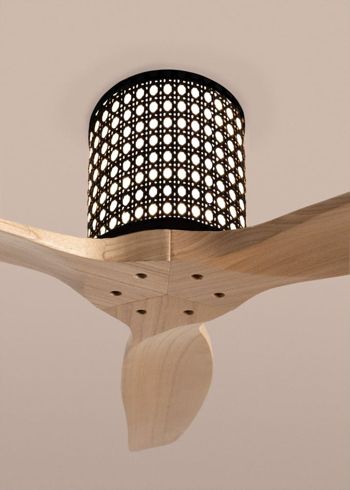 WIND CALM CUSTOM RATTAN - Ventilador de techo 40W silencioso Ø132 cm con luz LED en cuerpo y lámpara, Immagine di galleria 5