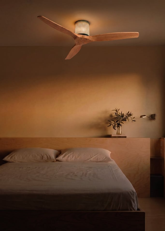 WIND CALM CUSTOM RATTAN - Ventilador de techo 40W silencioso Ø132 cm con luz LED en cuerpo y lámpara, Immagine di galleria 3